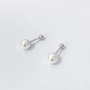 Minimalist S925 sterling silver screw back pearl stud earrings with white round pearls