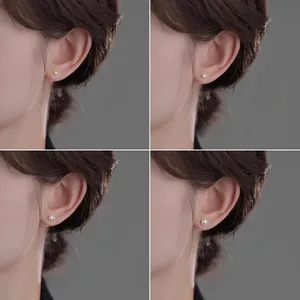 Comparison of S925 silver pearl stud earrings in sizes 3mm 4mm 5mm and 6mm on ear