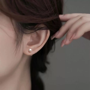 Elegant S925 sterling silver pearl stud earrings for women with minimalist french style finish