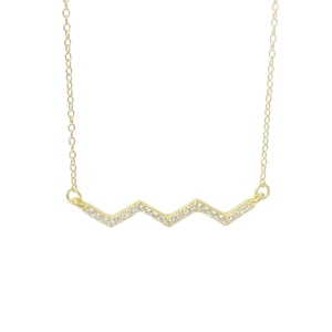 Minimalist s925 silver golden necklace with geometric wave pendant and micro pavé stones