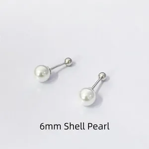 Close-up of 6mm round shell pearls with S925 sterling silver screw back details