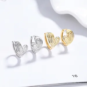 925 Sterling Silver Stripe Heart Hoop Earrings For Women Simple Fashion Geometric Jewelry Gold Silver Plated Huggie Earrings Gift