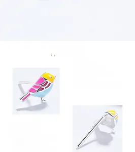 Detailed macro view of S925 sterling silver bird stud earrings with colorful enamel finish