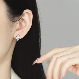 925 silver striped heart hoop earrings for women with minimalist luxury texture