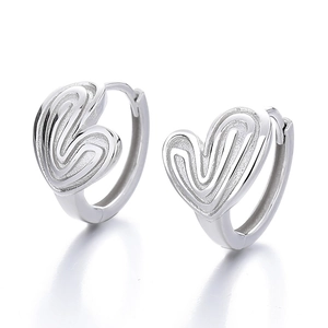 925 silver huggie hoop earrings with heart charms and spiral grooved textures