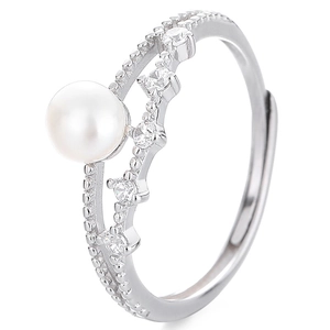 Doppellagiger Ring aus 925er Silber mit Süßwasserperle und Zirkonia-Akzenten