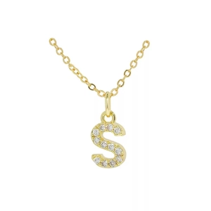 Gold letter S pendant necklace with shimmering micro-pave cubic zirconia crystals