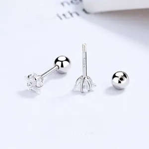 Macro shot of S925 sterling silver star stud earring with clear zircon and screw back