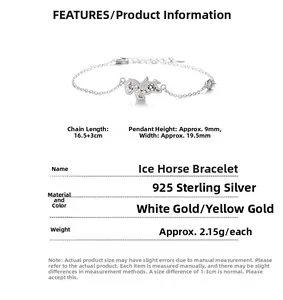 Detailed specs of 925 sterling silver flying horse bracelet with zircon stone