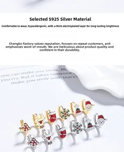 Macro shot of 925 silver Christmas earrings set with colorful enamel holiday icons