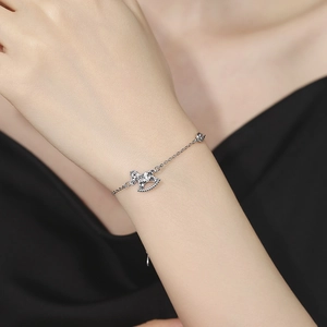Elegant 925 sterling silver rocking horse bracelet with textured hammer finish on wrist