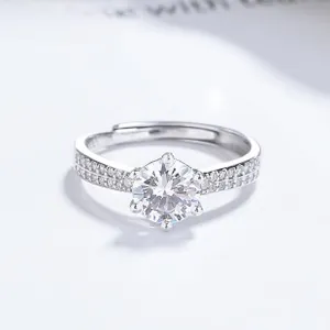 Macro shot of S925 sterling silver stamp and six-prong setting on adjustable ring