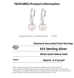 Detailed size chart showing 10mm pearl earrings with dimensions in 925 silver