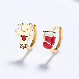 Asymmetric 925 silver Christmas earrings with reindeer and holiday stocking designs