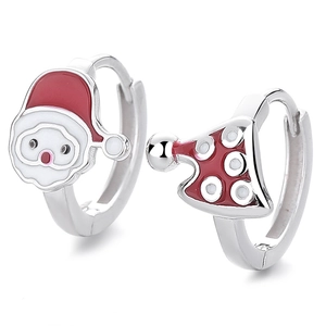 925 silver Christmas earrings with asymmetric Santa Claus and red tree enamel charms