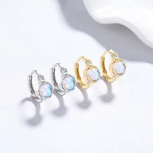 Orecchini a Cerchio in Argento Sterling 925 con Pietra di Luna Rotonda per Donna Stile Coreano con Zirconia Accessori di Gioielli di Lusso