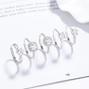 Luxury 925 Sterling Silver Moissanite Adjustable Open Ring For Women Sparkling Geometric Hand Jewelry Elegant Birthday Gift Ring