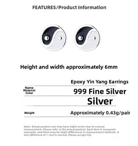 Macro detail of 999 sterling silver Bagua stud earrings showing 6mm size and 0.43g weight