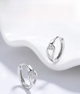 Detailed view of S925 sterling silver hoop earring featuring a single inlaid zircon stone