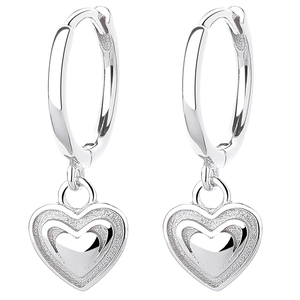 Orecchini a cuore in argento sterling 925 con finiture lucide e satinate a strati
