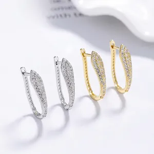 925 Sterling Silver U-Shaped Pave Rhinestone Hoop Earrings For Women Minimalist Fashion Geometric Ear Buckle Earring Jewelry