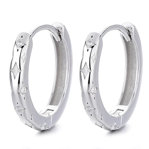 925 silver star hoop earrings with sparkling cubic zirconia stones on white background