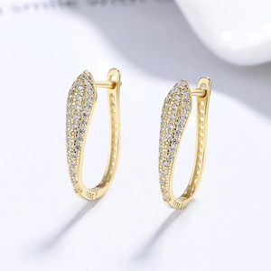 Luxurious 925 sterling silver gold-plated U-shaped drop earrings with pavé zircon stones