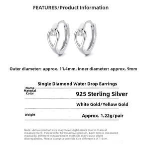 Macro detail of 925 sterling silver teardrop earrings with zircon stone and measurements