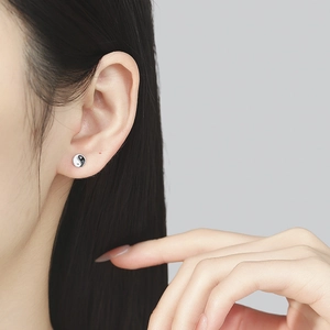 999 Sterling Silver Yin Yang Stud Earrings for Women in High-End New Chinese Style