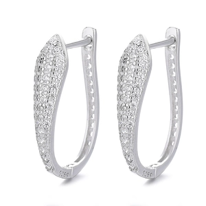 925 sterling silver U-shaped hoop earrings with micro-pave white zircon crystals