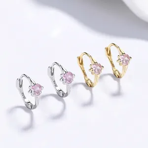 925 Sterling Silver Pink Zirconia Heart Hoop Earrings For Women Elegant Fashion Huggie Earrings Jewelry Accessory Gift