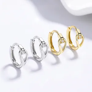 925 Sterling Silver Hollow Water Drop Hoop Earrings For Women Rhinestone Minimalist Fashion Dainty Geometric Jewelry