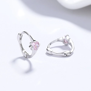 925 silver heart hoop earrings with pink cubic zirconia in sweet minimalist style