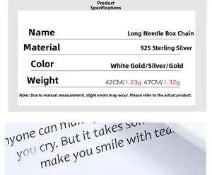 Adjustable S925 sterling silver box chain necklace with needle pin for DIY jewelry