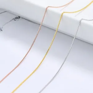 Detailed close-up of 925 sterling silver box chains in rose gold, gold, and silver finishes