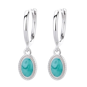 925 silver hoop earrings with vintage turquoise-green oval drop pendants