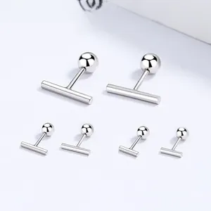 Three pairs of minimalist 925 sterling silver T-bar stud earrings in different sizes