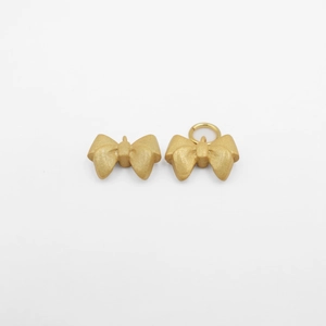 Pair of S925 sterling silver bow pendants in matte gold finish with a round metal ring