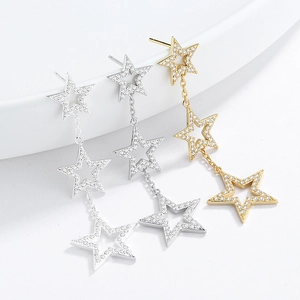 925 Sterling Silver Star Tassel Drop Earrings Zirconia Hollow Five Pointed Star Dangle Earrings For Women Fashion Jewelry