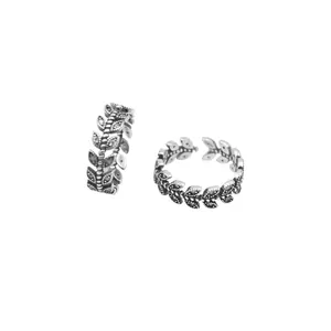 S925 Sterling Silver Vintage Leaf Open Ring For Women Thai Silver Adjustable Retro Branch Design Fashion Jewelry Finger Ring Gift