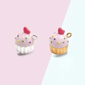 S925 Sterling Silver Sweet Pink Enamel Cupcake Pendant With Red Heart DIY Jewelry Accessory Birthday Cake Pendant For Women Girls