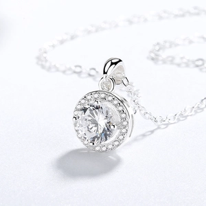 Pendentif en Argent Sterling 925 Rond Halo Zirconia Seul Sans Chaîne Bijoux Pendentif Élégant Pour Femme