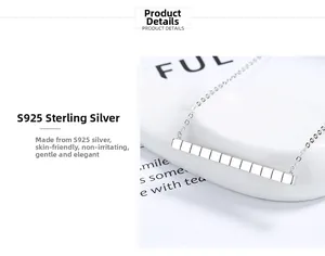 Detailed close-up of S925 sterling silver long bar pendant with vertical line texture