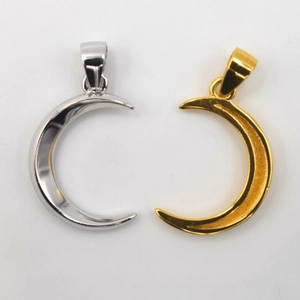 Polished S925 sterling silver moon pendants in gold and silver finish with bail clips
