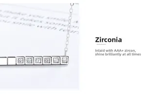 Close-up of 925 sterling silver bar necklace set with 3A+ cubic zirconia stones