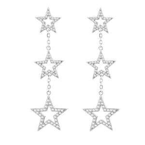 Elegant S925 sterling silver triple star drop earrings with sparkling cubic zirconia