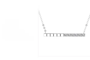 Detailed view of 925 sterling silver long bar necklace with cubic zirconia geometric cubes