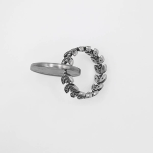 S925 vintage silver leaf open ring with oxidized finish and adjustable band design