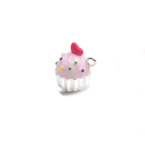Sweet pink enamel cupcake pendant with heart and colorful sprinkles in S925 sterling silver