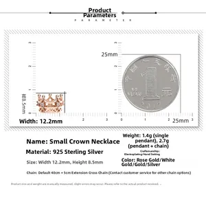 Comparaison détaillée de la taille du pendentif couronne en argent 925 avec pièce